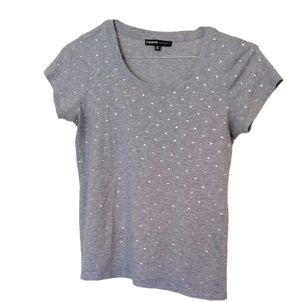 Gray Rhinestone’s All Over Bling Women's Top Short Sleeve Size Medium NEW !